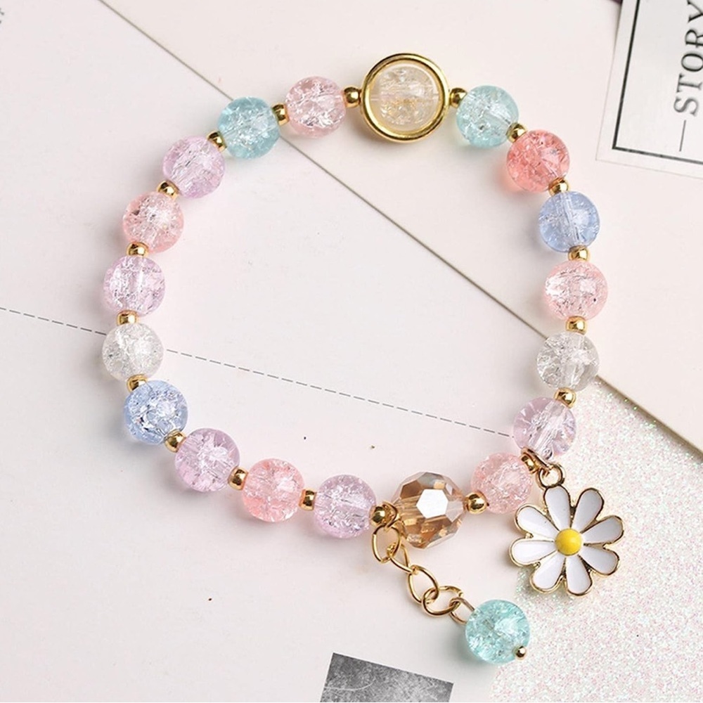 Colorful Flower Charm Bracelets Handmade Crystal Beaded Daisy for Women Girls…